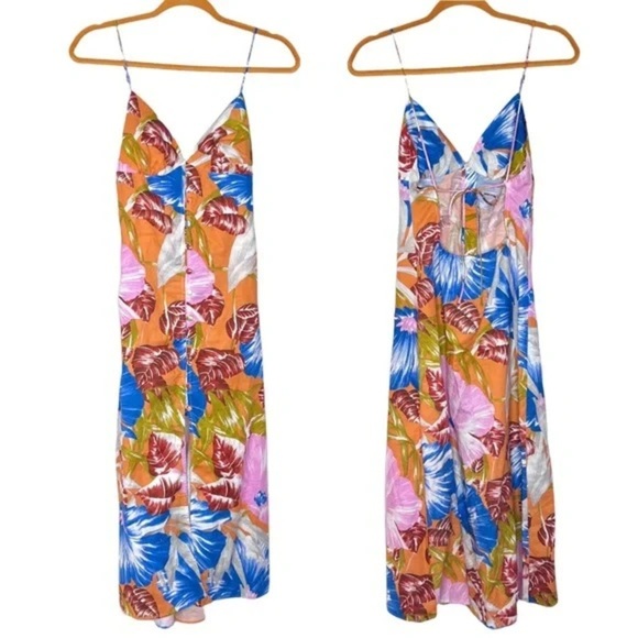ZARA Tropical Floral Print midi backless Dress size XS - Picture 5 of 7